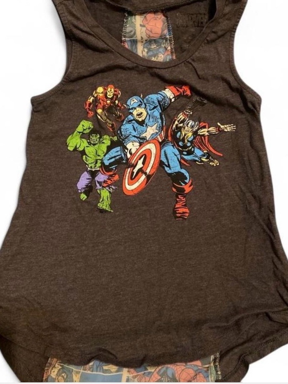 Marvel Brown Muscle Tank with Classic Avengers Graphic